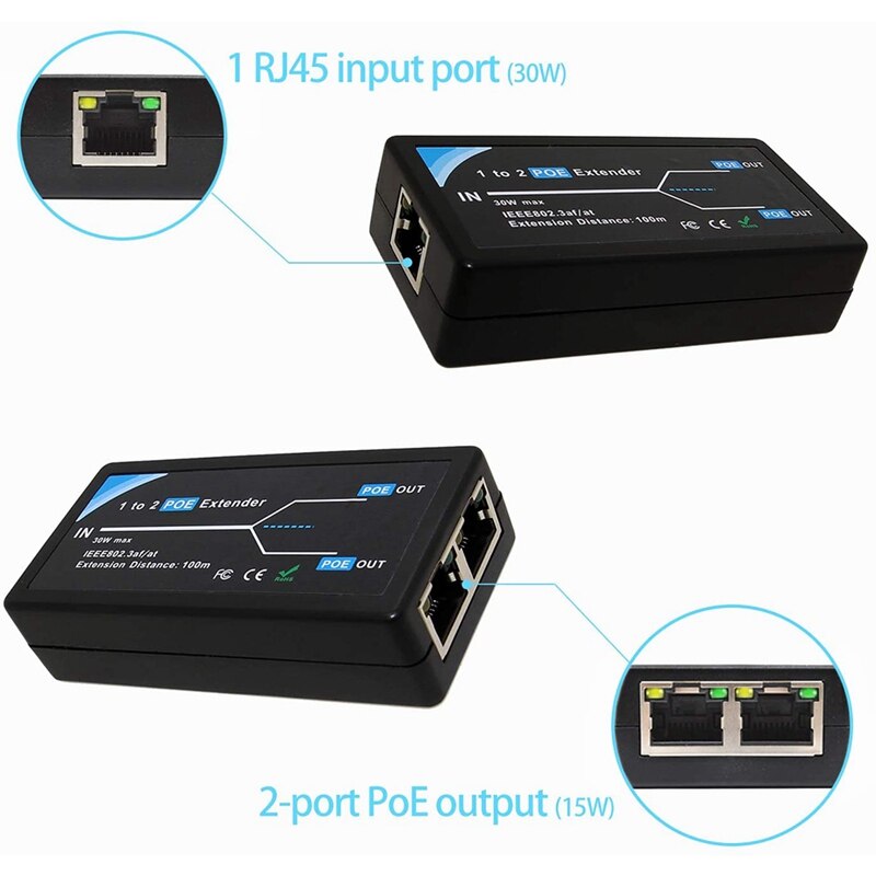 2 Port POE Extender 10/100Mbps mit IEEE 802,3 Standard Af Eingang/Ausgang für IP Kamera Verlängern 100 meter für POE Palette