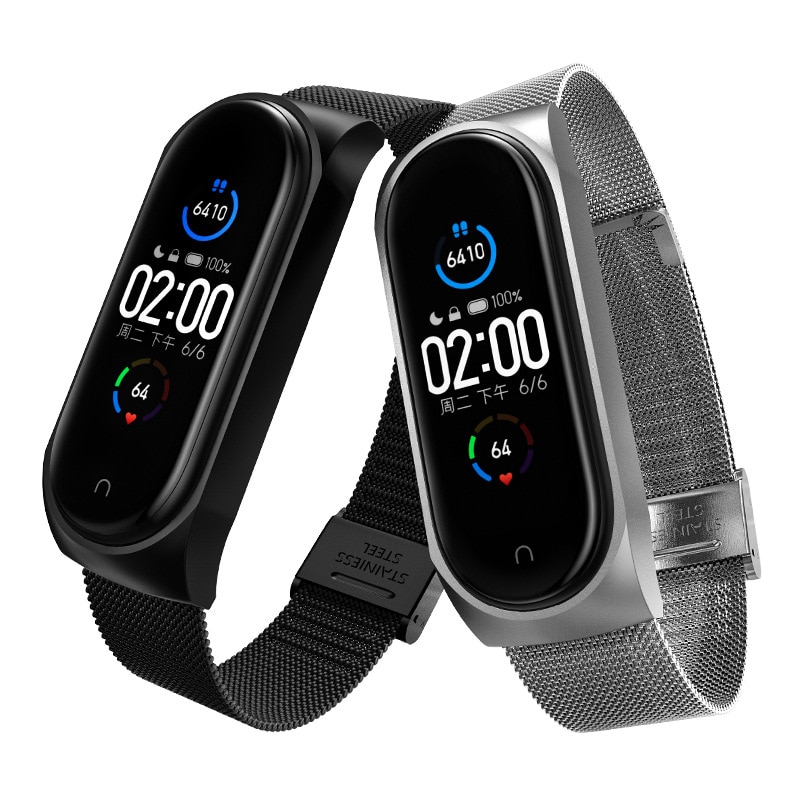 Metal de aço inoxidável para mi banda 5 pulseira pulseira relógio inteligente substituível para xiaomi mi banda 5 pulseira pulseira esporte