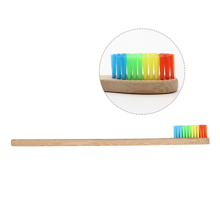 2PCS Colorful Head Bamboo Toothpaste Environment Wooden Rainbow Bamboo Toothbrush Oral Care Soft Bristle