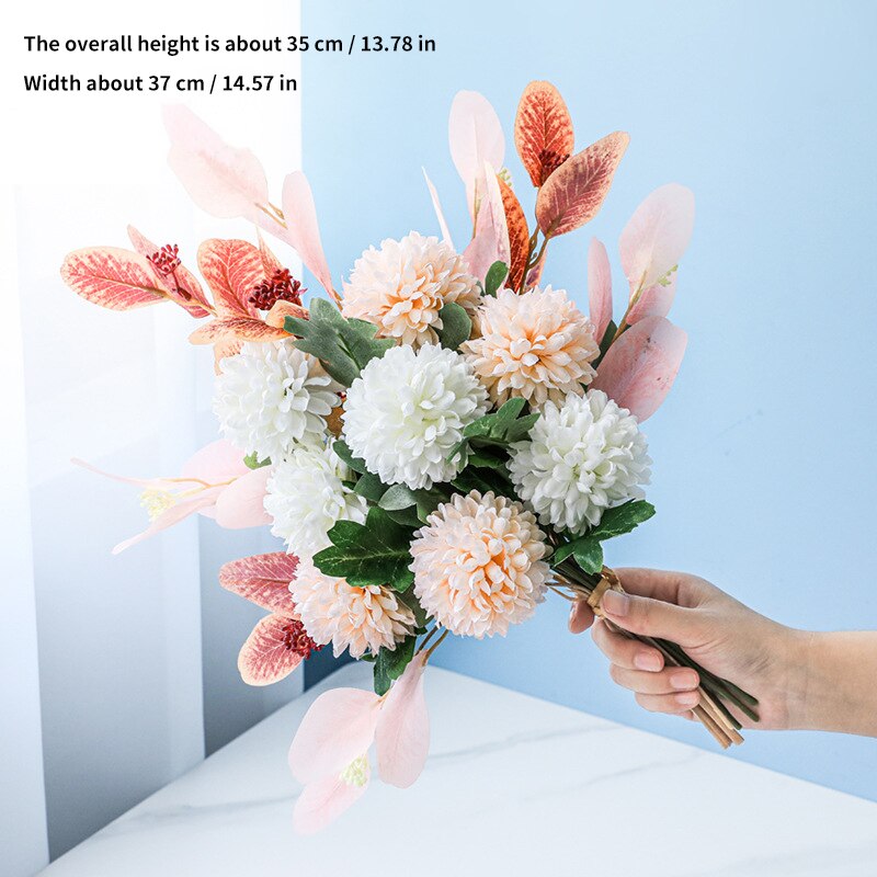 Eucalyptus Bloem Boeket Decoratie Bal Chrysant Zijde Plastic Gemengde Boeket Familie Bruiloft Decoratie Woonkamer Layout: khaki