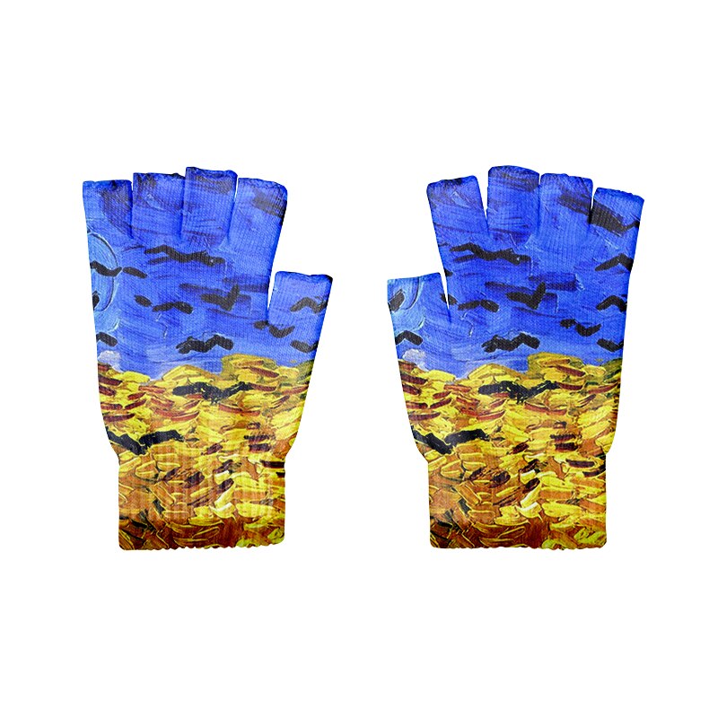 Guantes de punto de arte para adultos, guantes de medio dedo, pintura al óleo de Van Gogh, estampado, pantalla táctil, antideslizantes, guantes de muñeca: Style5