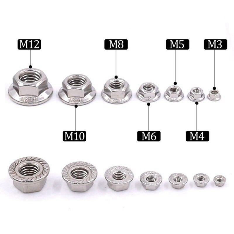 140PCS Stainless Steel Hexagon Flange Lock Nut M3-12 Hex Flange Nut Set