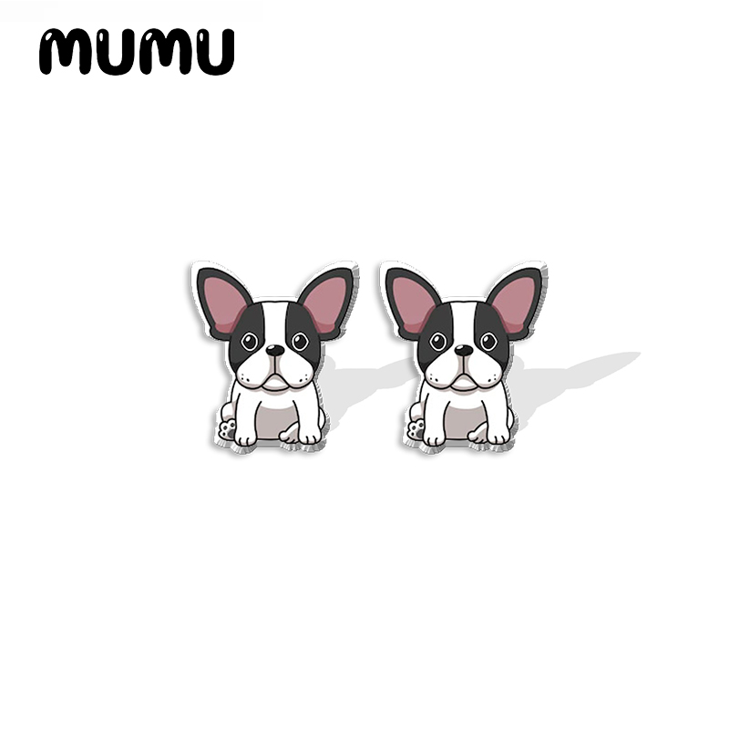 2022 nuovo cartone animato bulldog francese acrilico orecchino a bottone orecchini canna adorabile resina epossidica gioielli regali amico: Pistola nera placcata