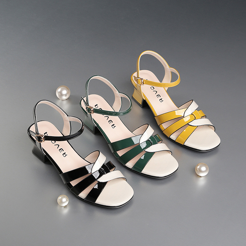 Sandalen Dames 2023 Damesschoenen Met Dikke Hakken Bovenkleding Vis Mond Hit Kleur Mid-Hak Dames Mode Schoenen Rok