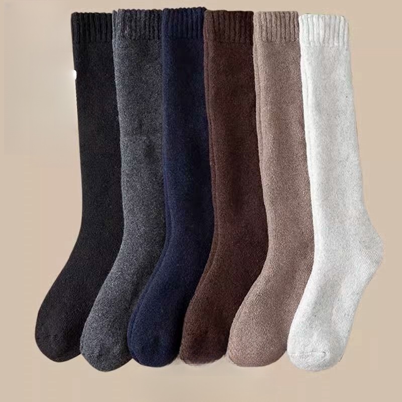 3 pares de calcetines de lana gruesos y cálidos hasta la rodilla para hombre, calcetines de pantorrilla Merino para hombre, calcetines informales de felpa de Cachemira, medias de para hombre