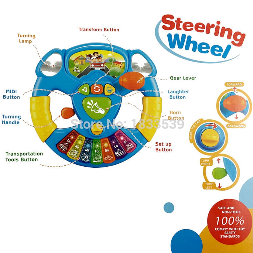 Baby Multifunctional Steering Wheel Toys with Electronic Button Music Lights Transportation Tools Education Intelligence Toys