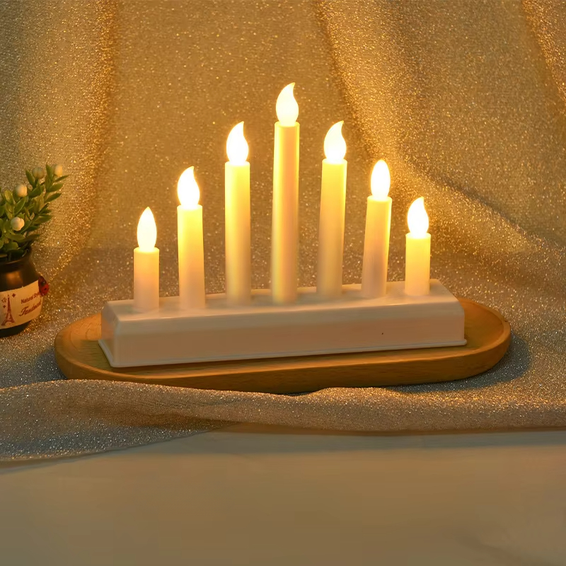 Electric wood Menorah, LED Candlestick 7 branchs, Jewish Sabbath Hanukkah Table Decoration: Red