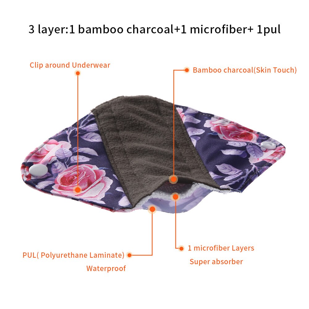 [simfamily] 10Pcs Reusable Pads Bamboo Charcoal Pads Sanitary Pads Washable Panty Liner Mama Maternity Menstrual Cotton Dads
