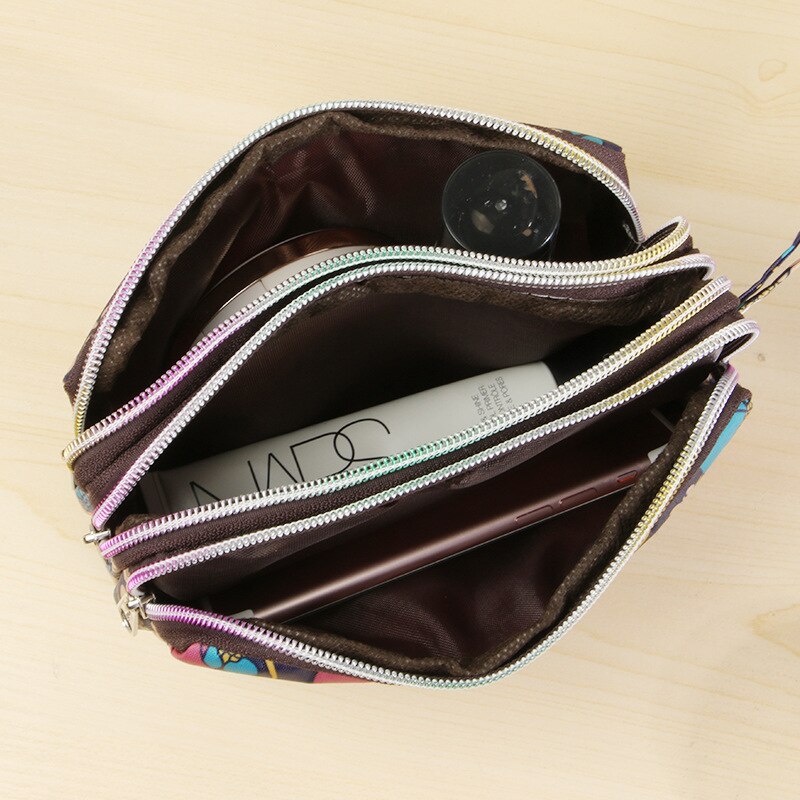 Stijl Hand Prachtige Drie Zip Portemonnee Oxford Doek Draagtas Vrouwen Portemonnee