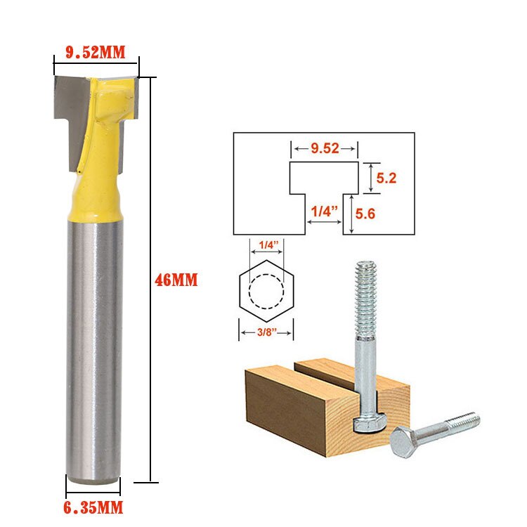2 sztuk/partia 1/4 "cholewka t-otwór nóż router fragment dla 1/4" klątwa śruba