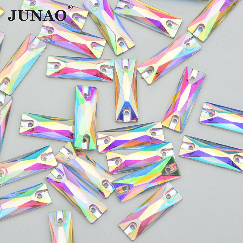 JUNAO 100pc 10mm Naaien Crystal AB Vierkante Strass Applique Plaksteen Resin Crystal Stones Naai Op Strass voor Kleding ambachten: 50Pcs 7x21mm