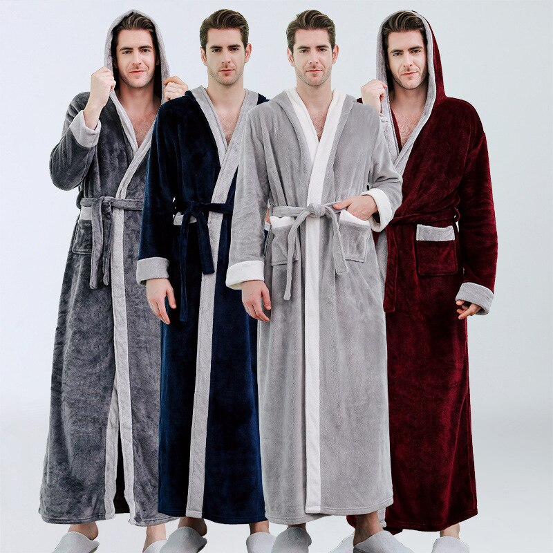 Mannen Kimono Gewaad Japanse Winter Pyjama Pluche Verlengd Sjaal Badjas Home Kleding Lange Mouwen Gewaden Jas Mannelijke Hombre