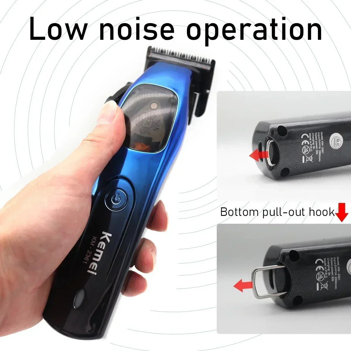 Kemei 2361 10000 tr/min tondeuse à cheveux professionnelle pour hommes moteur magnétique lame DLC avec chargeur de Base tondeuse à cheveux Machine de coupe de cheveux