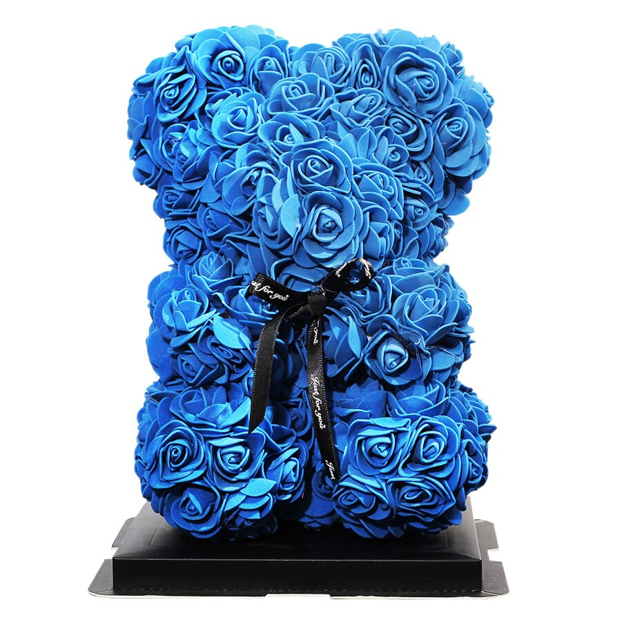 Christmas 25cm rose bjørn kunstig blomst rose bamse dekoration til kvinder valentins bryllup fødselsdag: 25cm blå bjørn