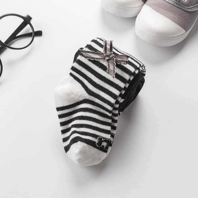Herfst Kinderen Panty panty Gestreepte Baby Peuter Meisjes Boog-knoop Panty panty Katoen Kinderen Meisje Panty Kousen: black white / 2-4 years old