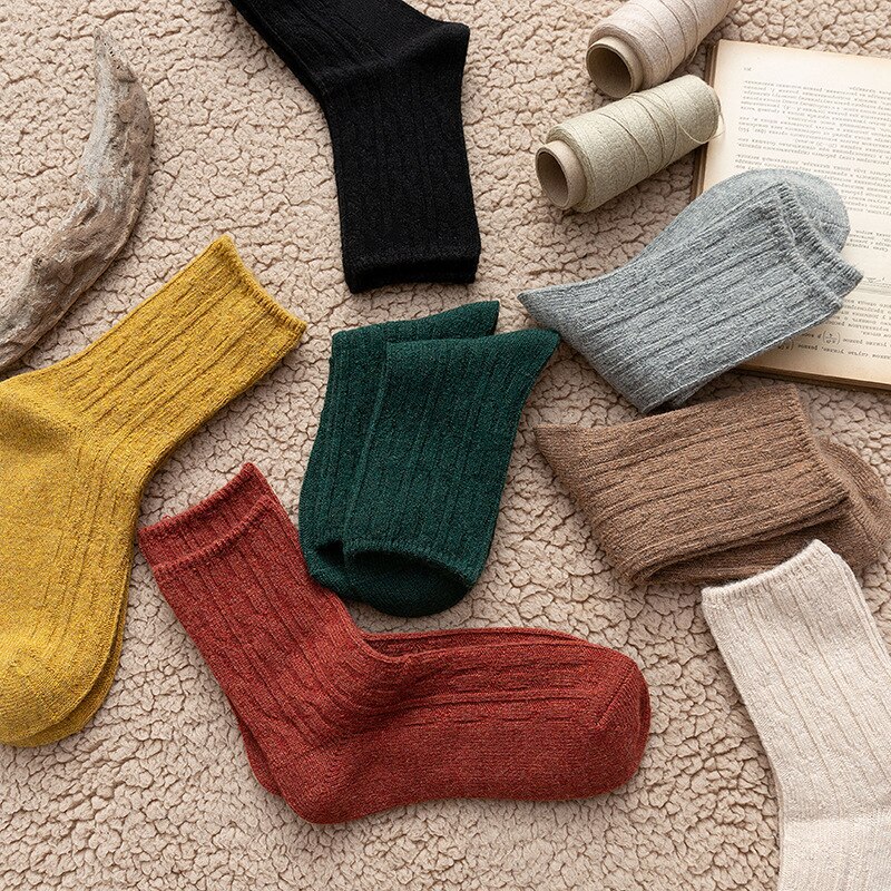 Solid cashmere uld kvinde sokker afslappet efterår vinter tyk varme lange strømper til kvinder japansk kawaii harajuku vintage streetwear: 1 par tilfældig afsendelse