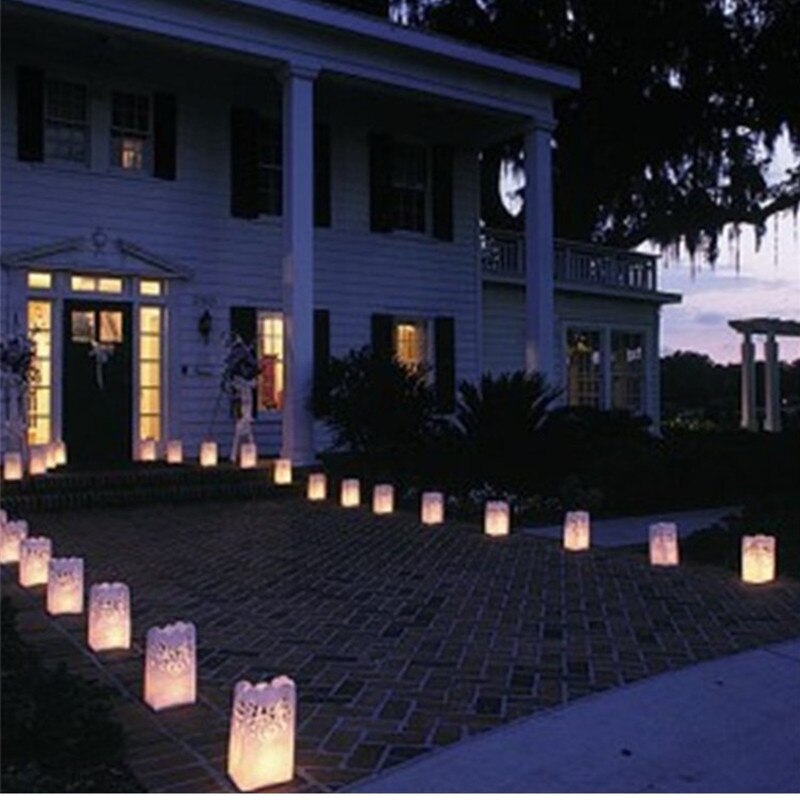 10PCS Wedding Heart Tea Light Holder Luminaria Paper Lantern Candle Bag Home Romantic Wedding Party Decoration Supplies