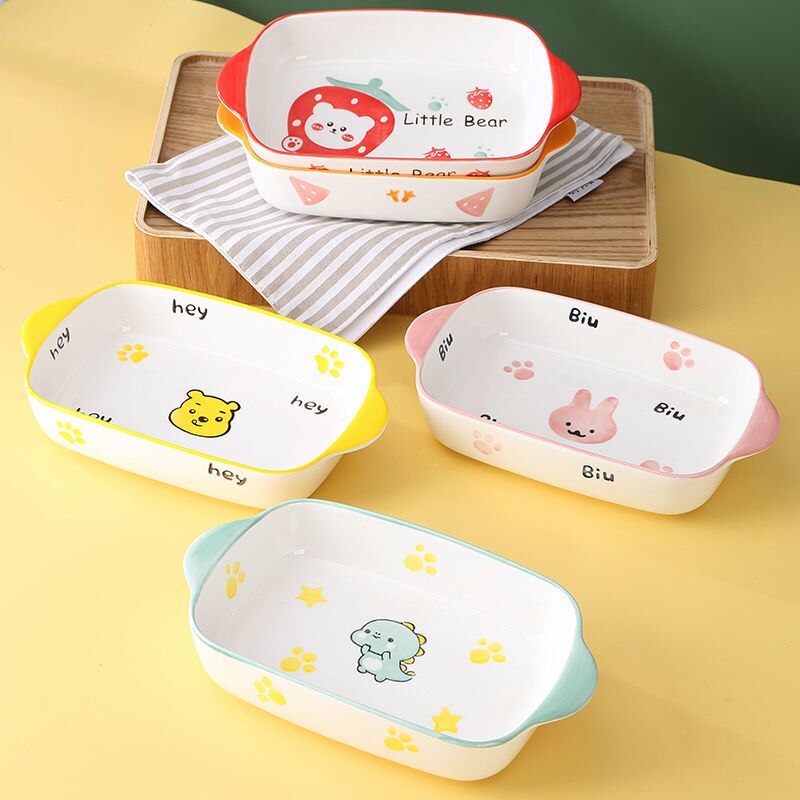 Plate Sets baked rice baking tray ceramic baking tray salad tray net red dish tableware oven tray cartoon cute baking