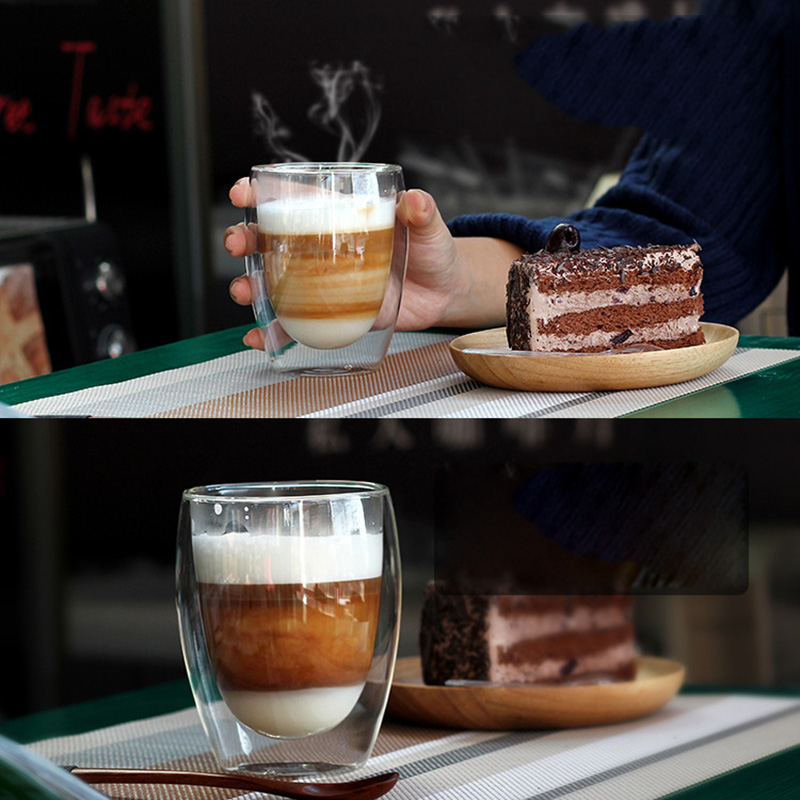 Dobbeltvægget insluated glaskop drikke te kaffe latte juice hjemmekøkkenforsyninger aia 99