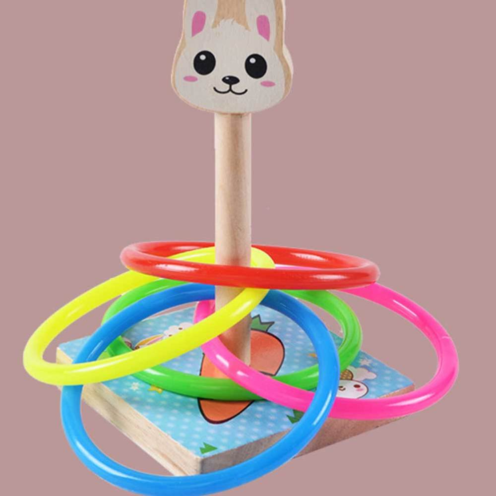 1 impostato di lancio in legno per bambini divertenti a forma di anello lanciare gioco giallo (stile canna)