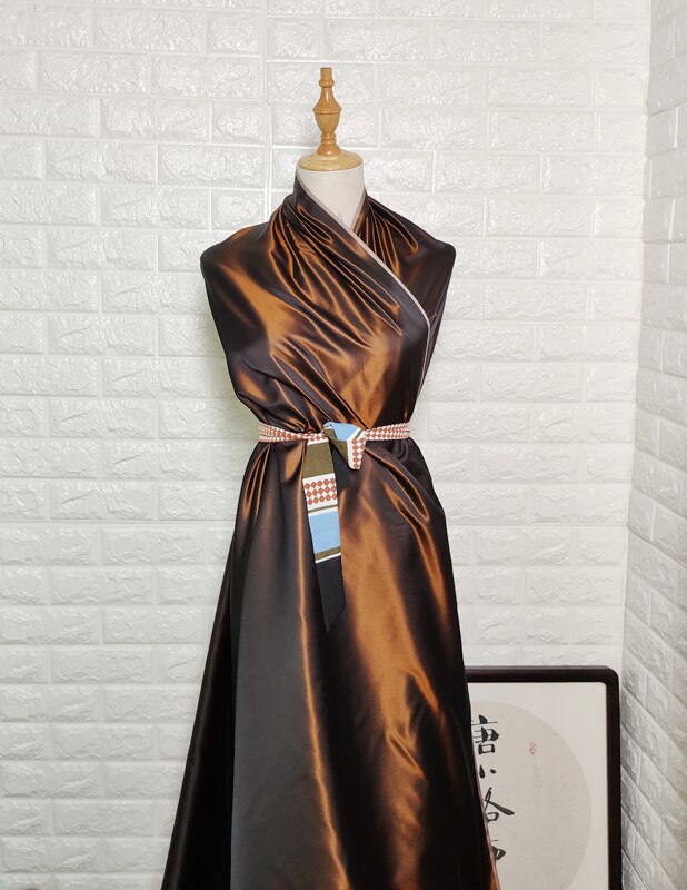 Brown soft glutinous bone suit gown fabric silk double Palace satin yarn-dyed caramel color women's dress fabric