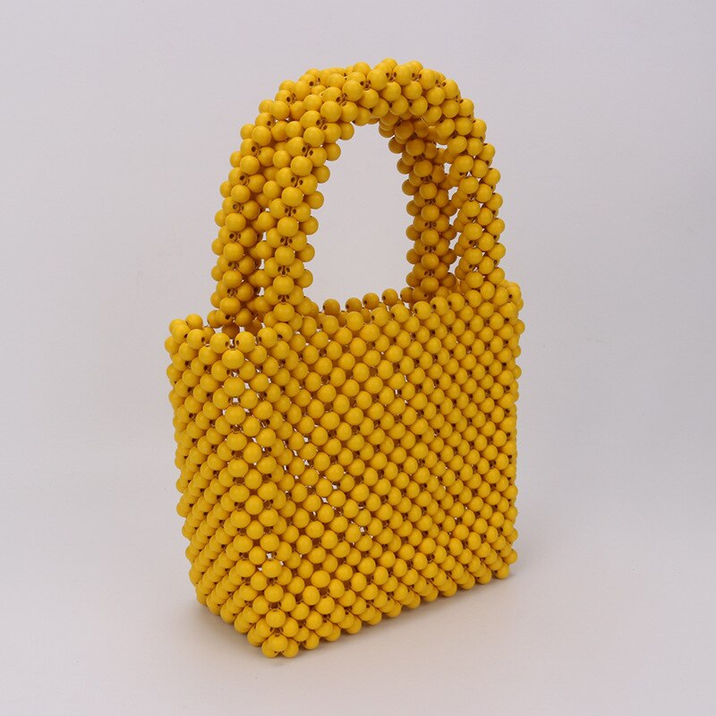 Dames Geel Ballen Kleine Vierkante Houten Ballen Hand-held Kralen Baal Een Zak