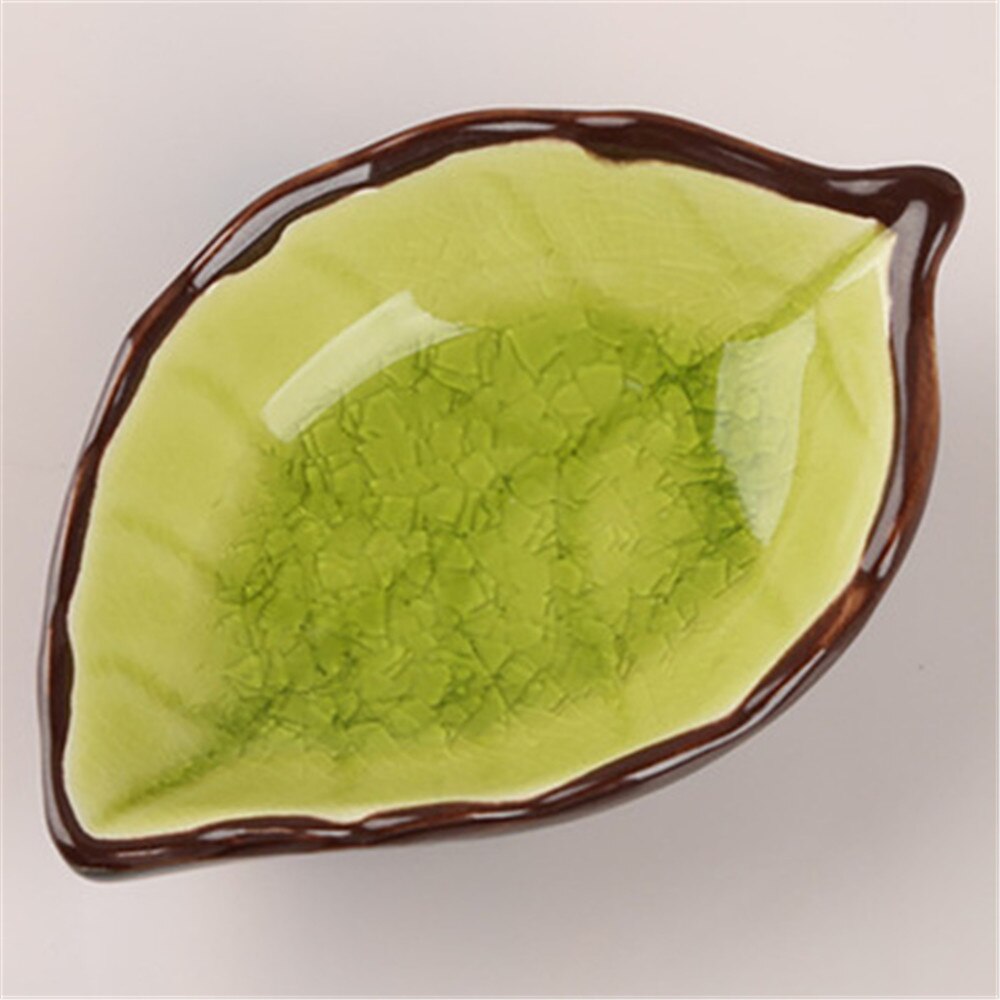 Folha forma tempero prato criativo gelo crack esmalte cozinha tigela pequenas placas para aperitivos lanche prato 10*7.5*3cm: light yellow