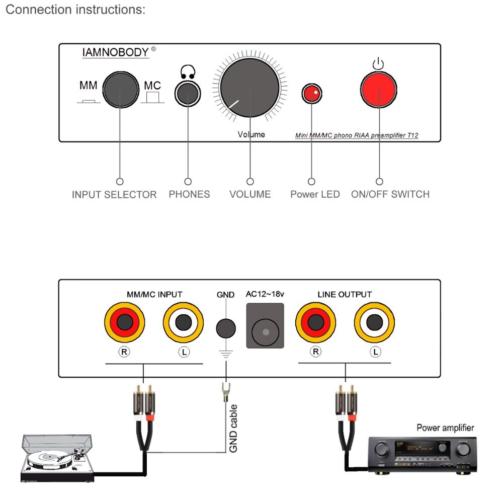 T12 MM MC Turntable Phono RIAA Preamp preamplifier + Headphone amplifier