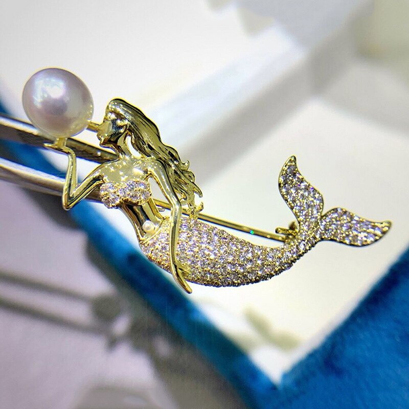 The temperament zircon mermaid golden microscope brooch brooch euramerican style