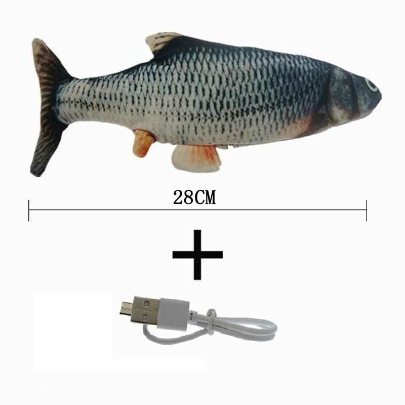 1pc elektronisk logrende kattelegetøj 28cm dansende bevægende floppy fisk katte legetøj usb opladning simulering kattelegetøj elektronisk kæledyr kattelegetøj: 2