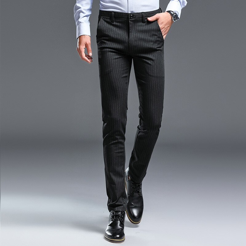Heren gestreepte pantalon zwart grijs clubjurk broek slim heren broek casual sociaal heren zomer enkelbroek