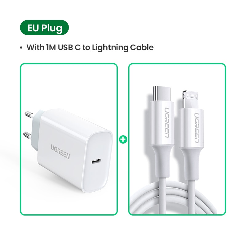 Ugreen PD chargeur 30W USB Type C chargeur rapide pour iPhone 12 X Xs 8 Macbook téléphone QC3.0 USB C Charge rapide 4.0 3.0 QC PD chargeur: EU 1M C-Lightning