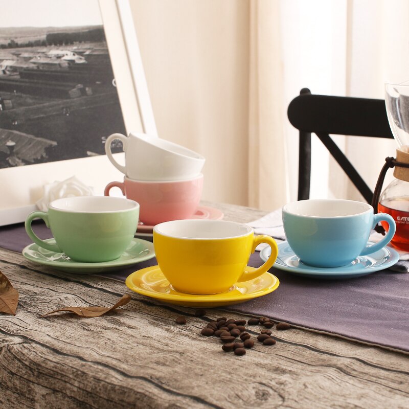 200ml Bunte Dicke Körper Neue Knochen China Cappuccino Tasse und Untertassen Keramik Kaffee Tasse Untertasse Latte Tasse Getränk