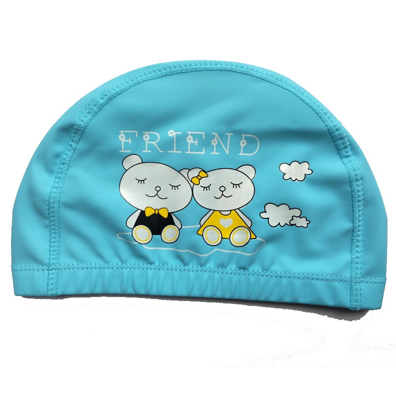 Tkanina PU Cute Cartoon zwierząt delfin dzieci dzieci czepek wodoodporny chronić uszy długie włosy chłopcy dziewczęta basen kąpielowy czapki kapelusz: Sky Blue Bear