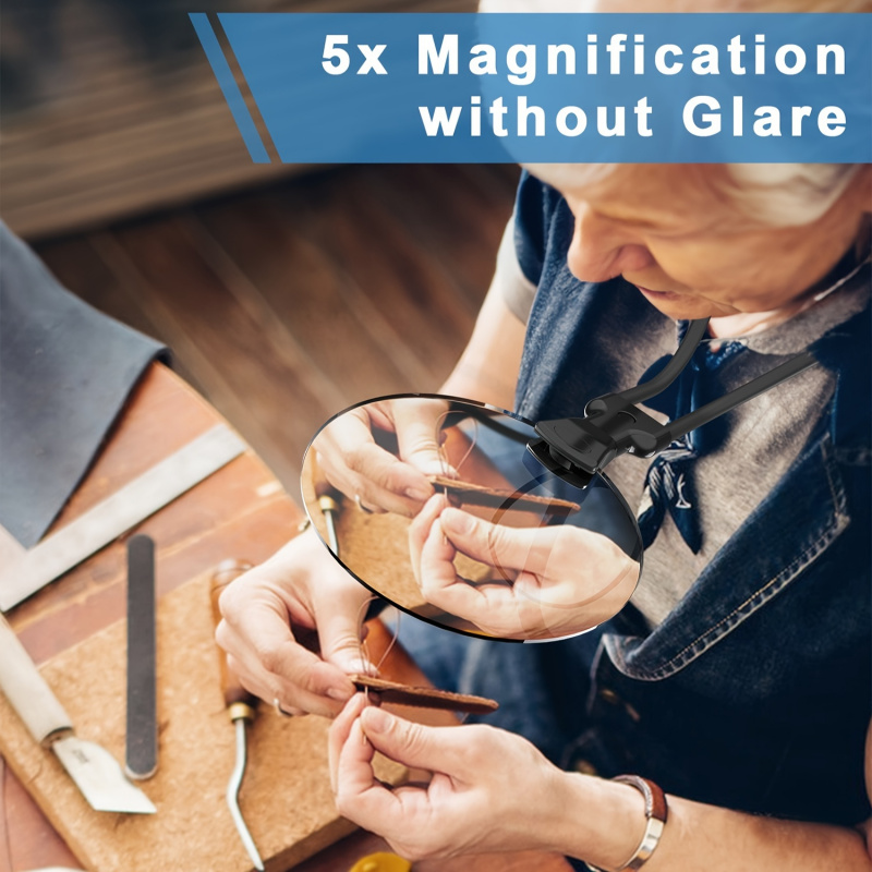 5X vergrootglas Pro - Handsfree, verstelbaar, standaard dassenvergrootglas voor senioren, slecht zicht, lezen, naaien