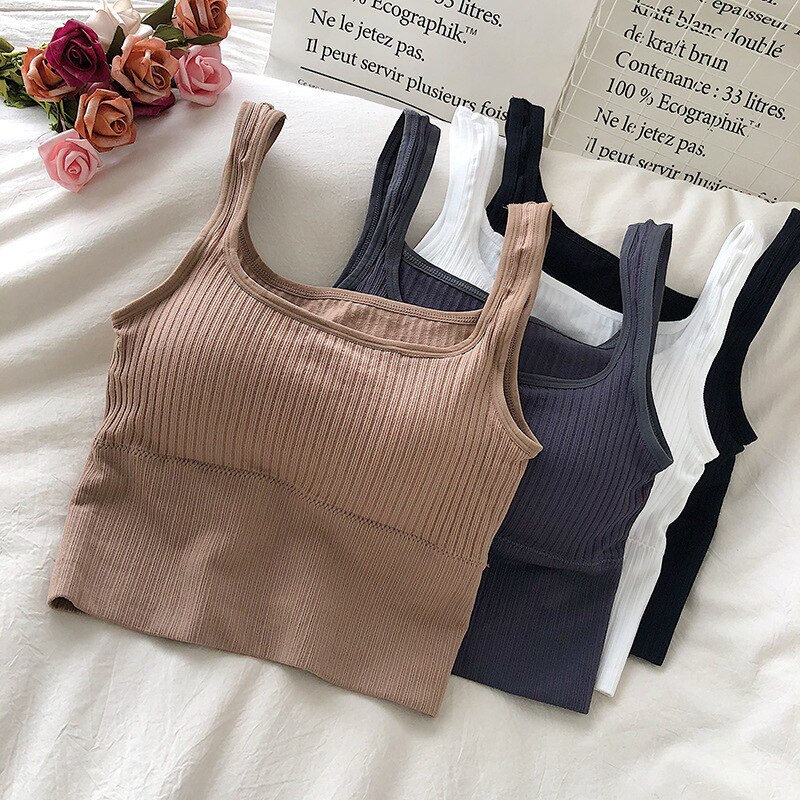 petit col carré sous-vêtements pour femmes, couleur unie, sans anneau en acier, haut à tube fin, gilet pour femmes,