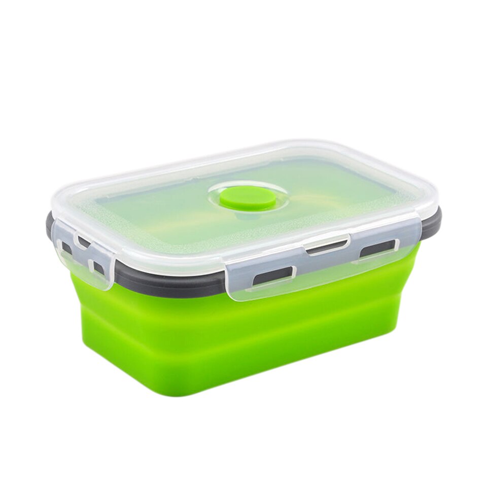 Collapsible Food Fruit Salad Storage Containers with Airtight Lid Stacking Fold Storage Containers for Food Microwave: Grey Green / 350ml