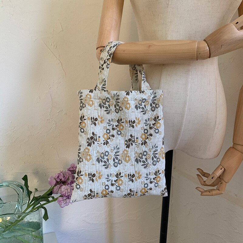 Vintage Doek Vrouwen Kleine Handtassen Jacquard Stof Dames Mini Handvat Tote Tas Mode Bloem Vrouwelijke Evening Clutch Purse: D