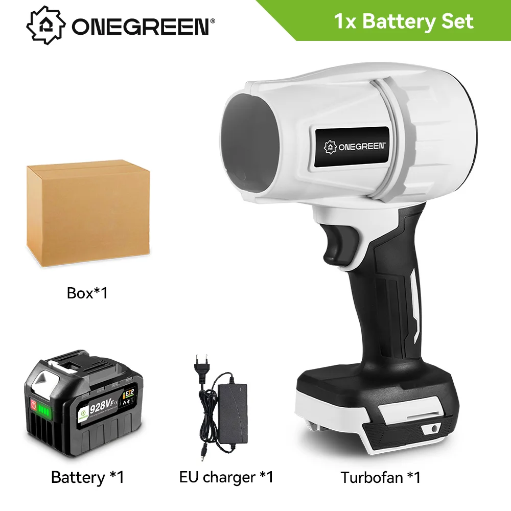 ONEGREEN 2000 W elektrischer Turbogebläse, Strahlventilator, 200 m/s, Handluftgebläse, heftiges Blaswerkzeug für 21 V 18 V Batterie: Silber