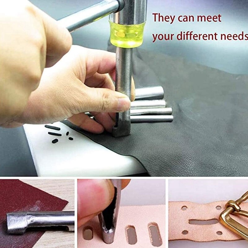 12Pcs Oval Oblong Shape Punch Leather Craft Hole Punch Set for Leather Watch Bands Belts Canvas Paper Plastics Working