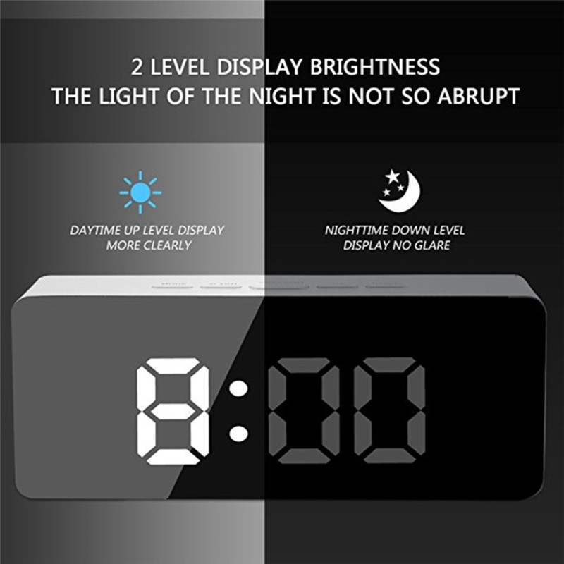 Moderne Spiegel Wekker Multifunctionele Wekker Spiegel Led Wekker Night Lights Thermometer Digitale Wandklok Led lamp