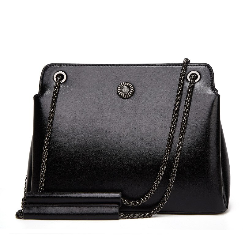 FUNMARDI-Bolso cruzado de cuero con cera de aceite para mujer, bolso de hombro con cadena, a la , de 3 capas de alta capacidad: Negro