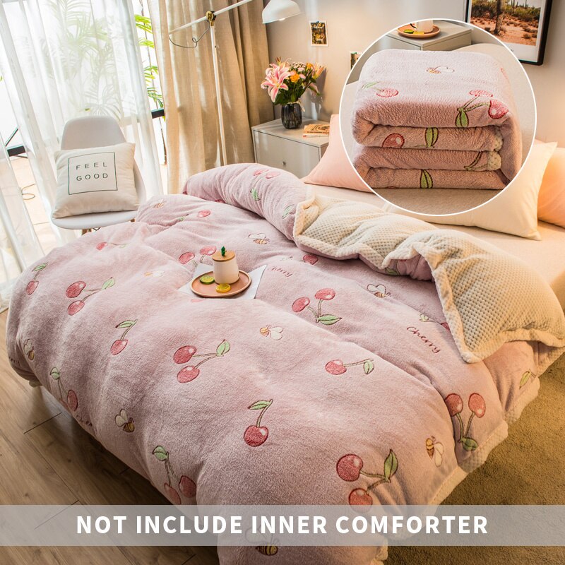 Winter Warm Thicken Fleece Flannel Duvet Cover Cartoon Flower Dog Avocado Pattern Adult Kid Comforter Cover Bedding Home Decor: Model 1-3 / duvet cover150x210cm
