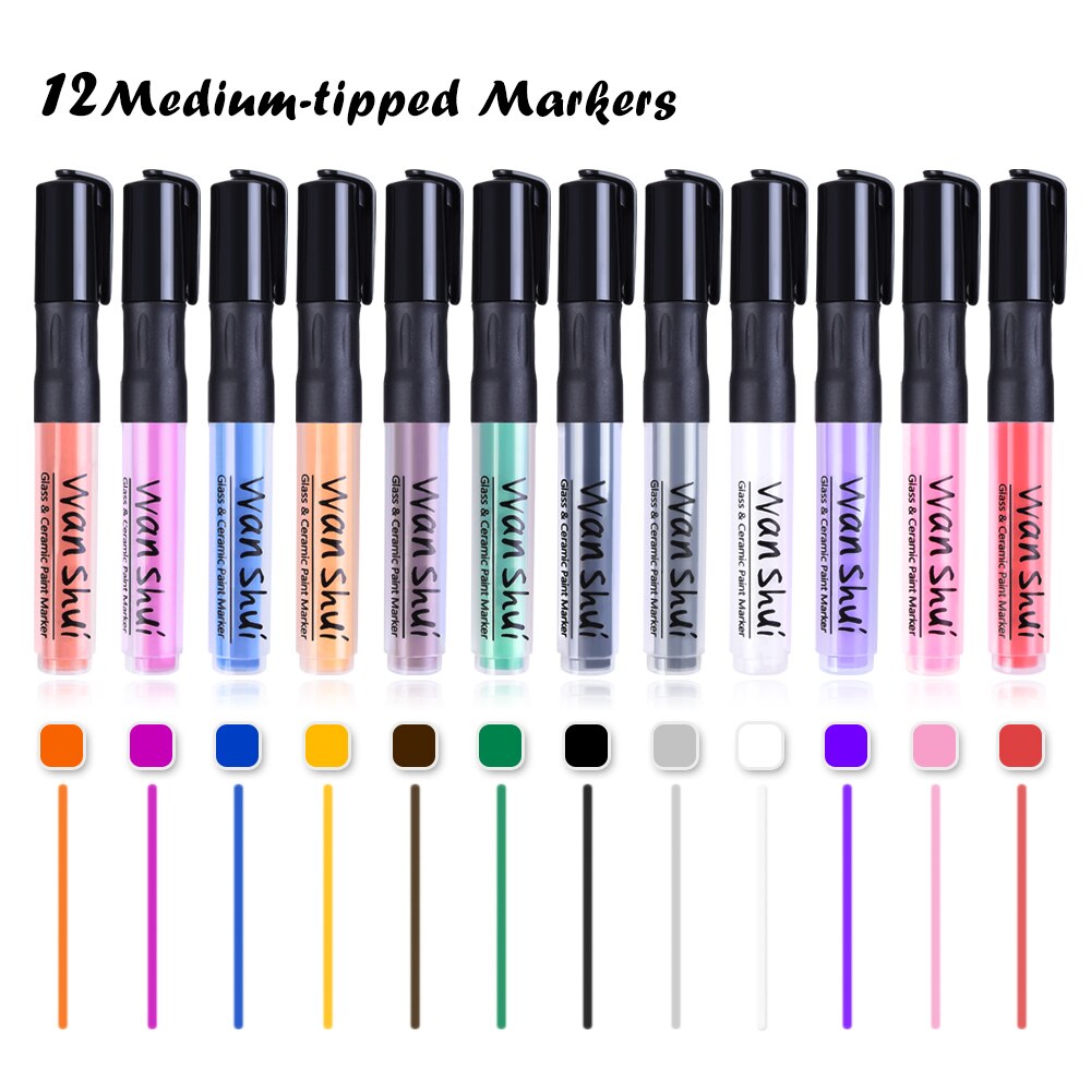 Rotulador de pintura de cerámica, 12 cristales de colores que se pueden hornear en el horno, nunca se decolora, perfecto para pintura en roca de porcelana de vidrio