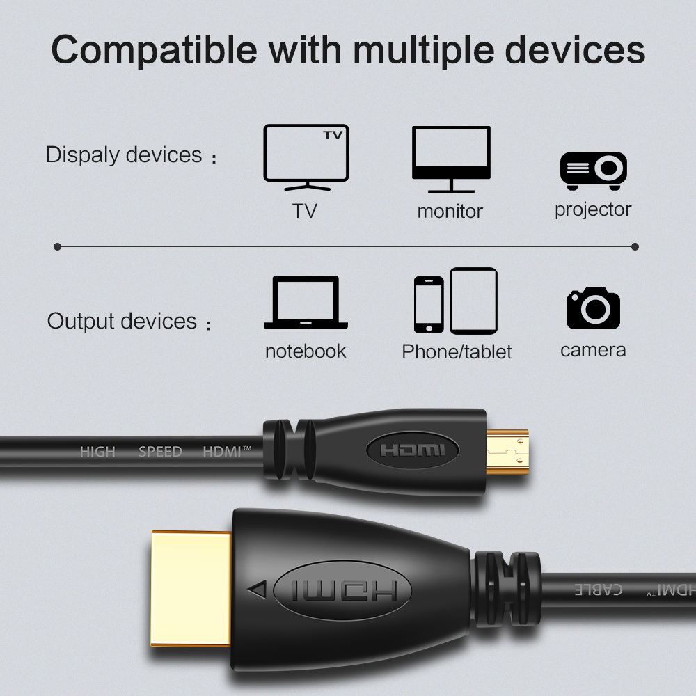 Micro Hdmi Naar Hdmi Kabel 2M Vergulde 1.4 3D 4K 1080P High Premium High Speed hdmi Kabel Adapter Voor Hdtv Xbox Pc