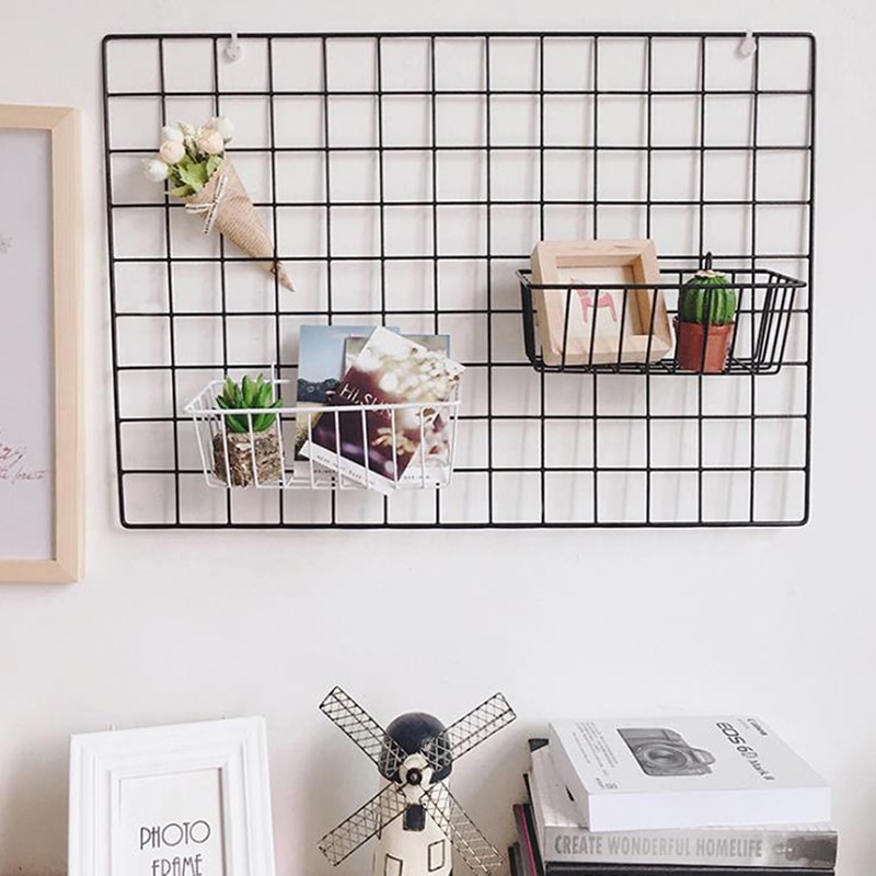 Moderne hjem veggdekorasjon jern gitter nordisk kunst foto viser ramme fest metall hylle mesh postkort diy dekor hyller