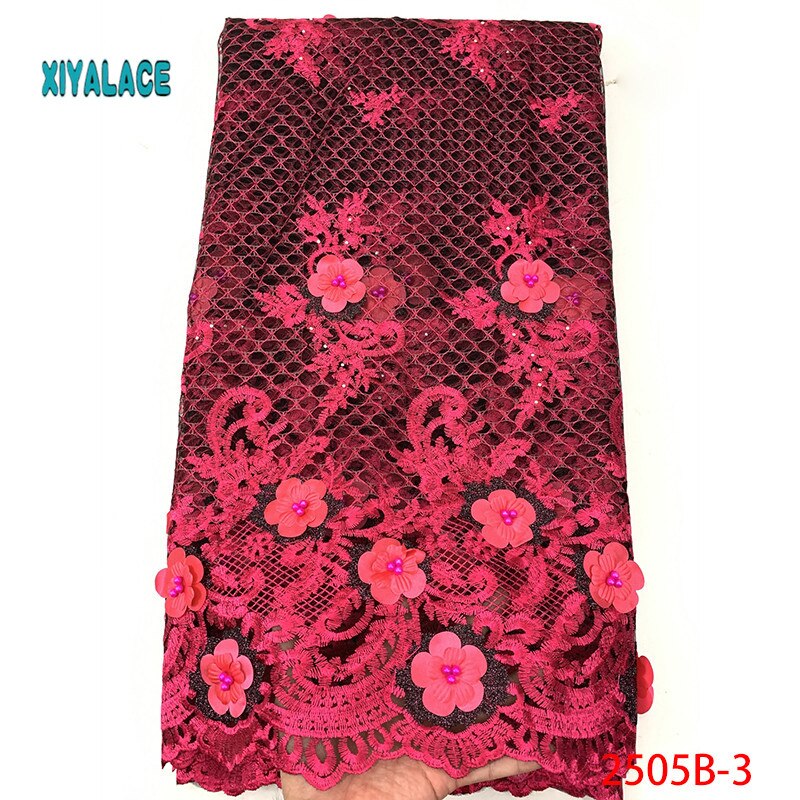 Afrikansk blondestof blonde 3d blomster tyl blondestof franske perler blondestof til festperler  ya2505b-2