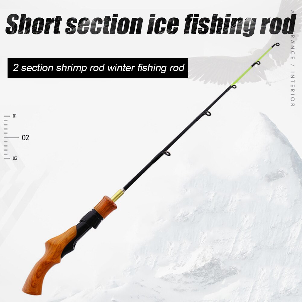 Ice Fishing Rod Wooden Handle River Shrimp Carp Winter Fishing Tackle Children's Portable Ultralight Baitcasting Fishing Rod