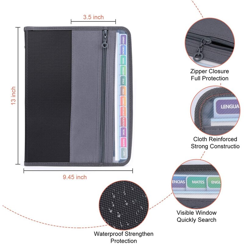 Expanding File Folder with Zipper Closure 13 Pockets Accordion File Document Organizer Pocket Holder for A4 Letter