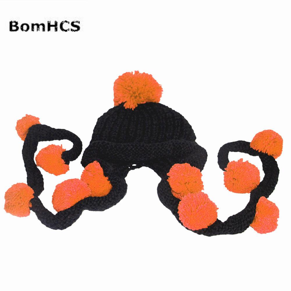 Bomhcs vintervarma tjocka handgjorda mössor med stickade mössor med många söta poms: Orange